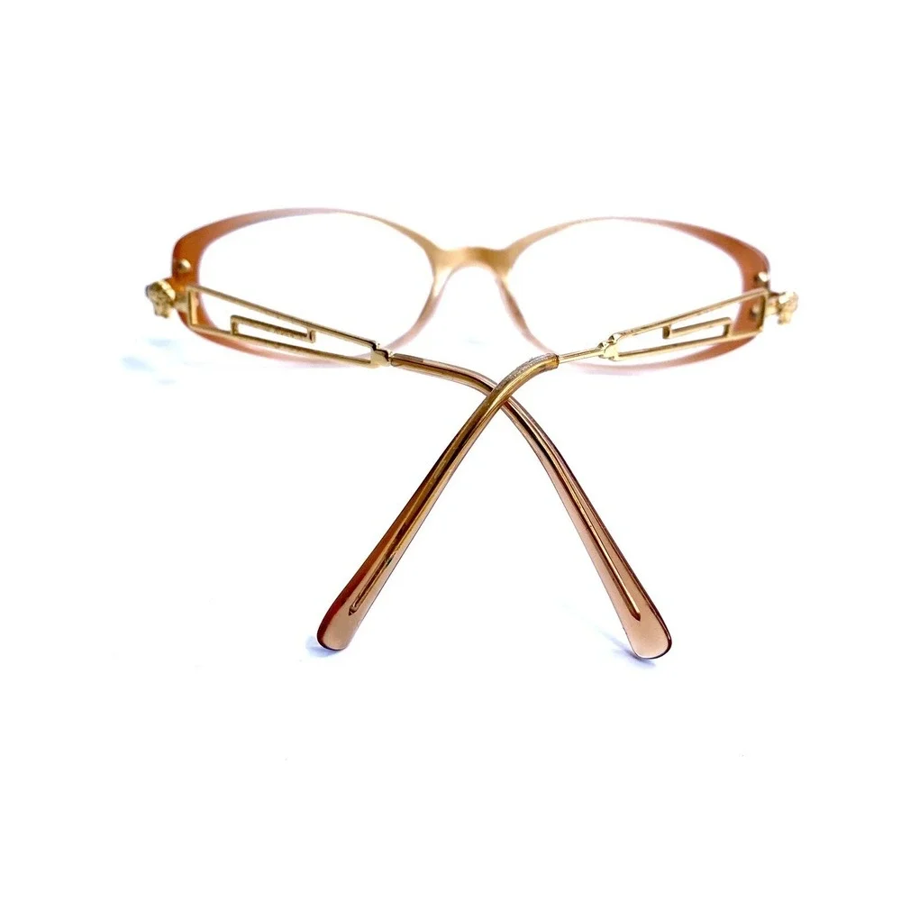 Versace Beige Gold Clear Oval Glasses Medusa Temple Italy MOD V50 G51 51 17 130